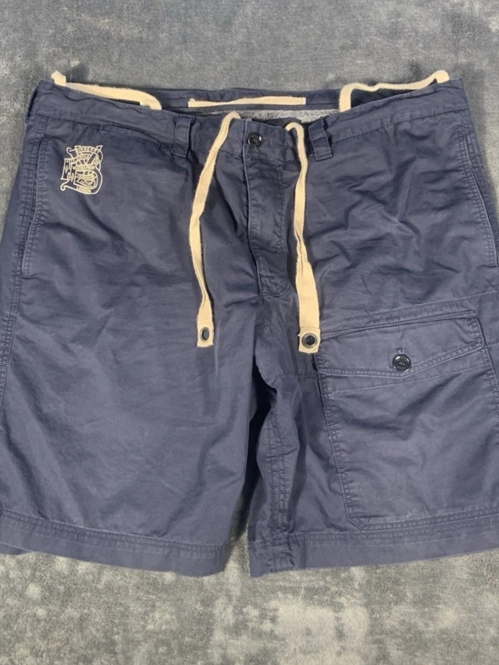 Burberry Navy Cargo Shorts with Beige Drawstring